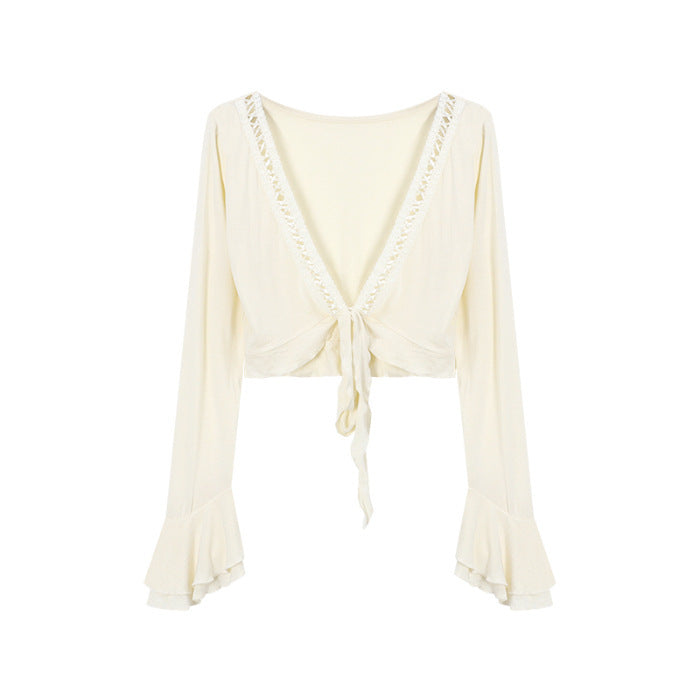 Lace-up Sun Protection Coat For Women Summer Sexy Slim-fit Crop-top