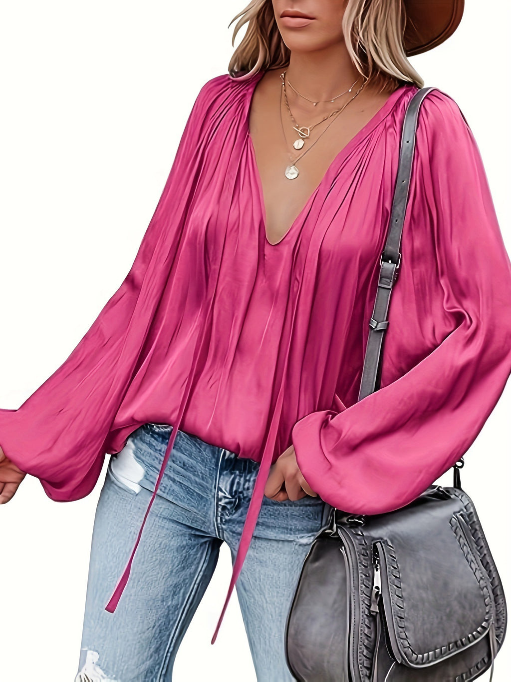 Chemise décontracté en satin à manches longues
