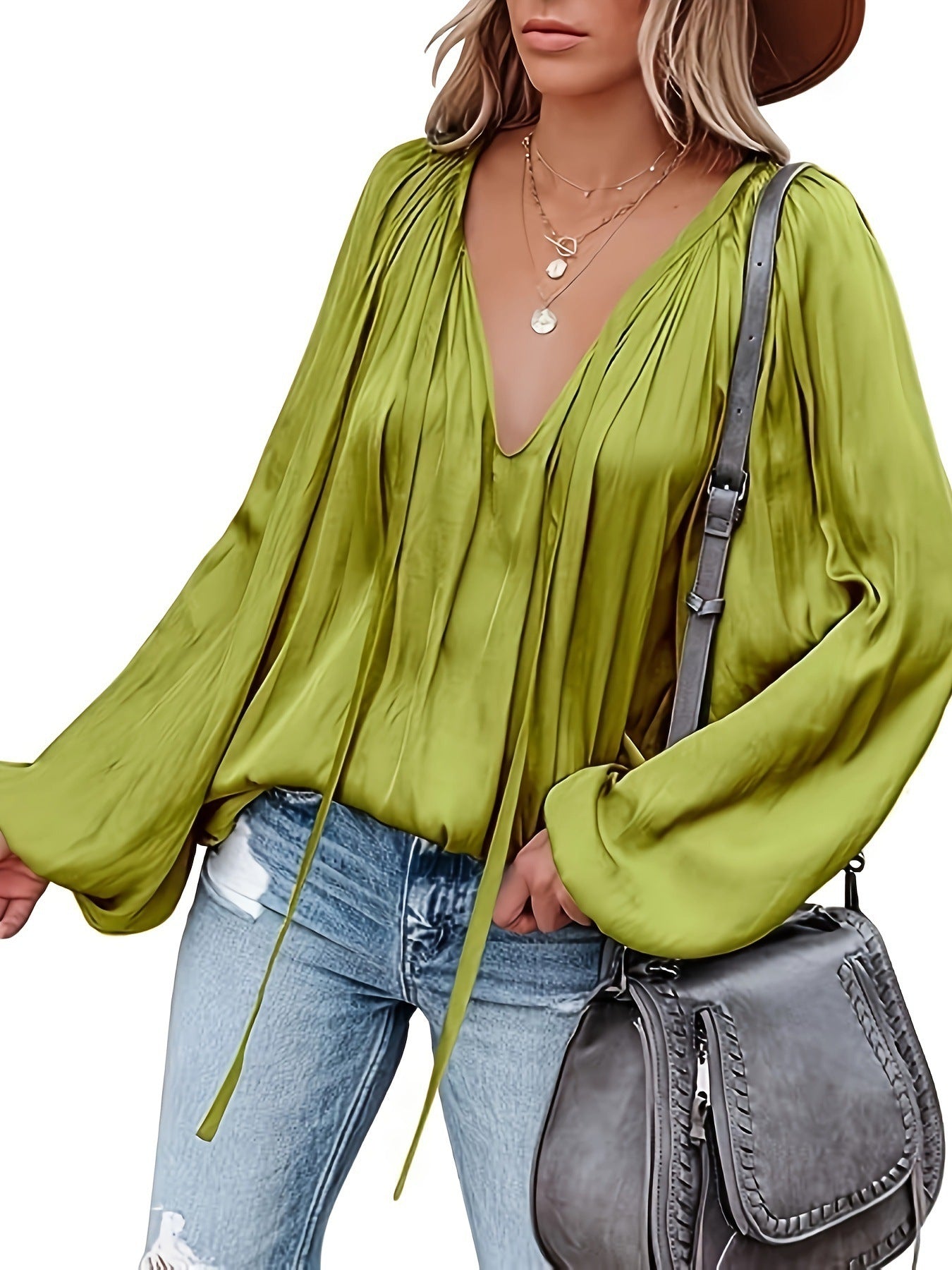 Chemise décontracté en satin à manches longues