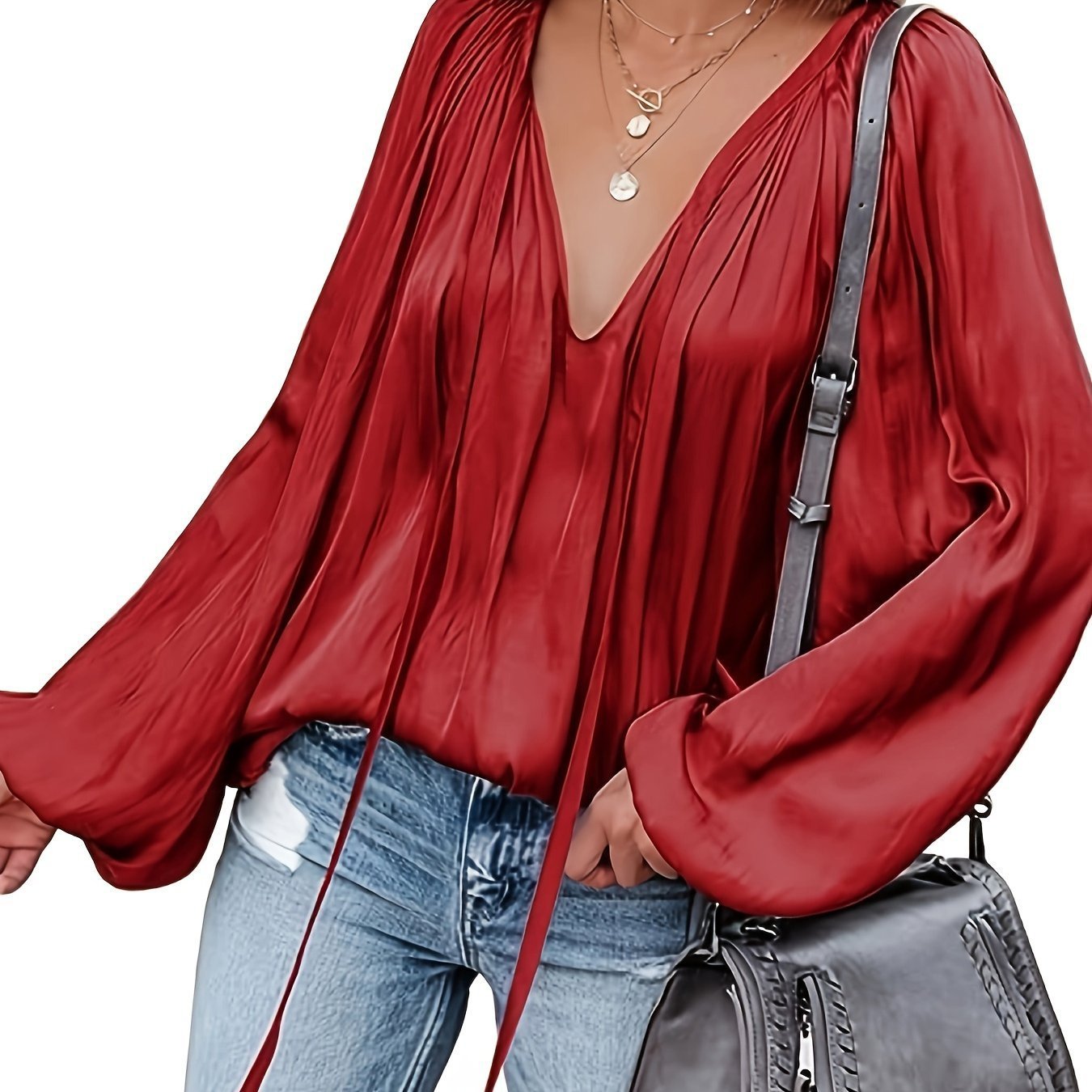 Chemise décontracté en satin à manches longues