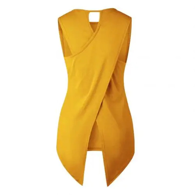 Summer Tops Fashion Sleevele Women Summer Fashion Solid Color Sleeveless Irregular Cross Back Vest Top Women Loose Summer Tops