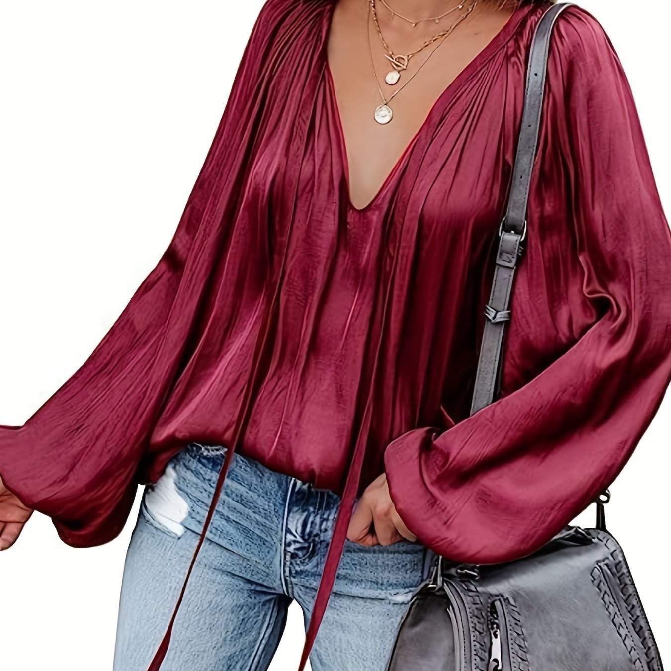 Chemise décontracté en satin à manches longues
