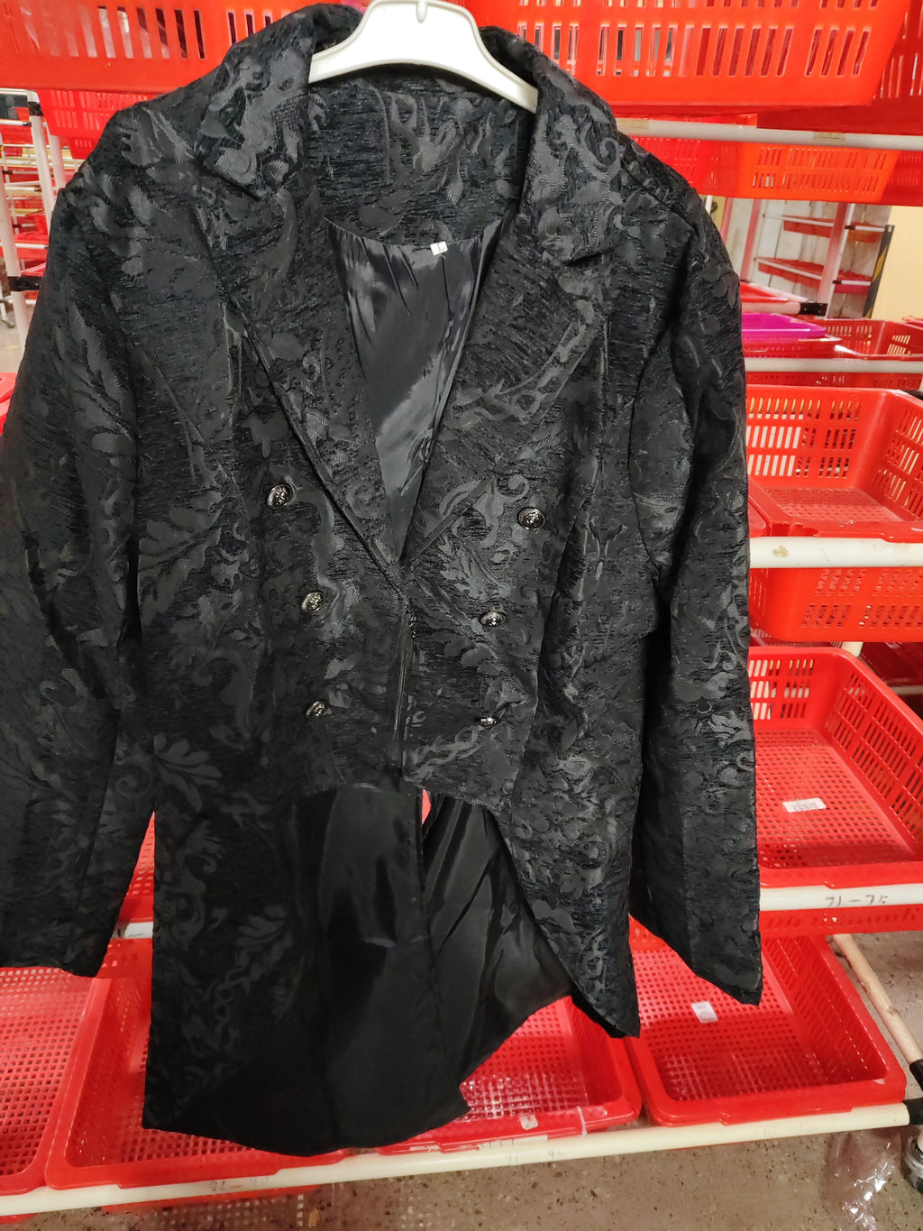Fashion Men's Gothic Steampunk Tail Jacket Black Brocade Brocade Wedding Coat