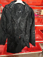 Fashion Men's Gothic Steampunk Tail Jacket Black Brocade Brocade Wedding Coat