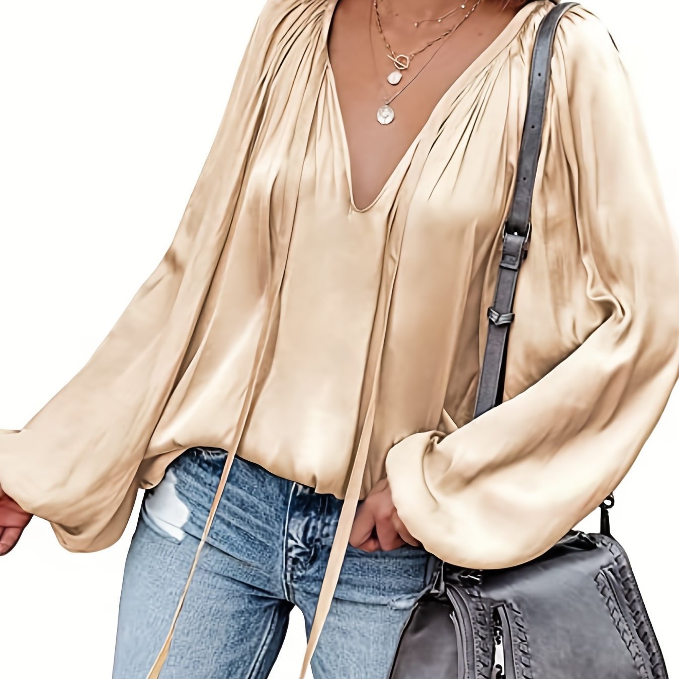 Chemise décontracté en satin à manches longues