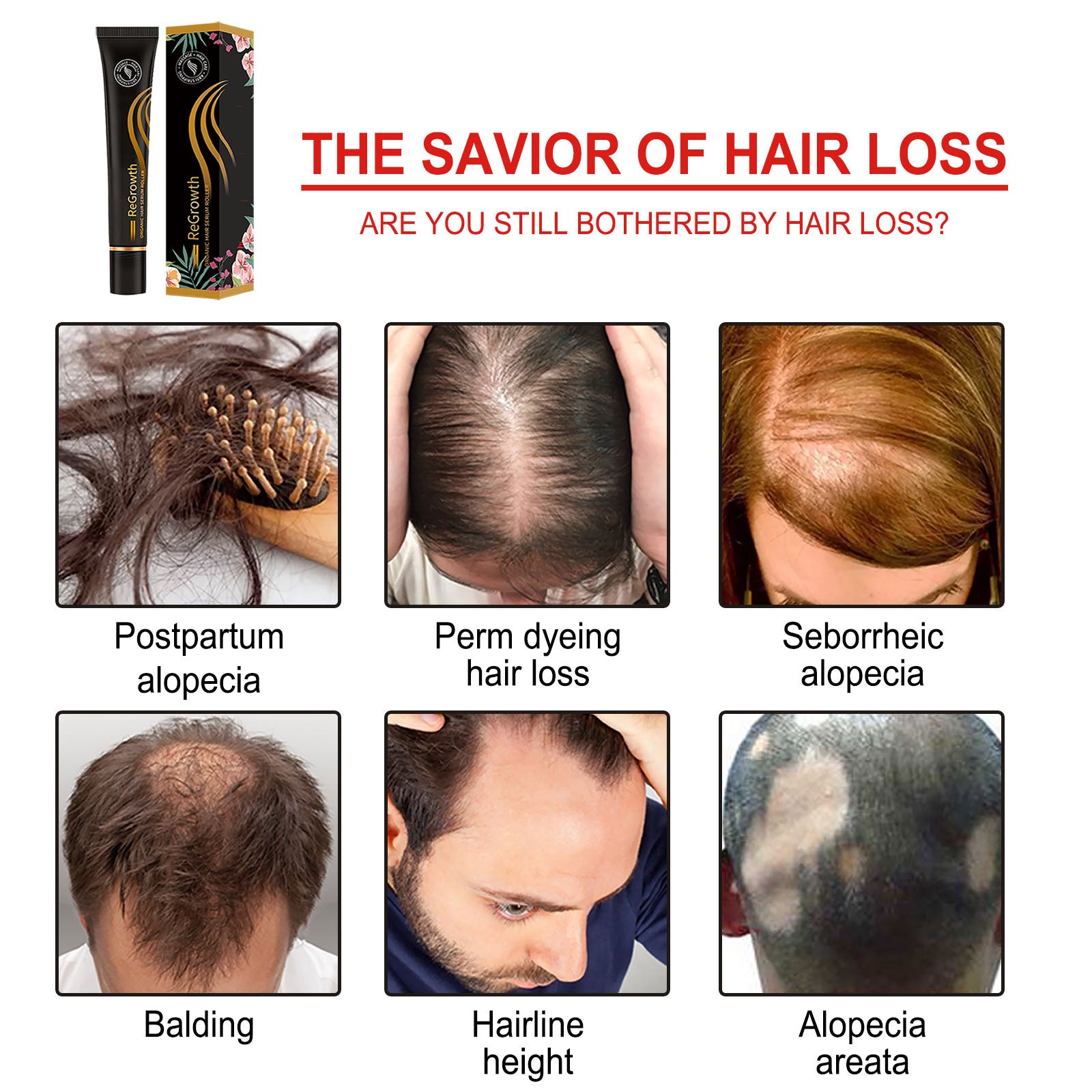 Regrowth Organic Hair Serum Roller Set Hair Care Anti Stripping Liquid Suitable For All Types Of Hair Loss Scalp Nourishing