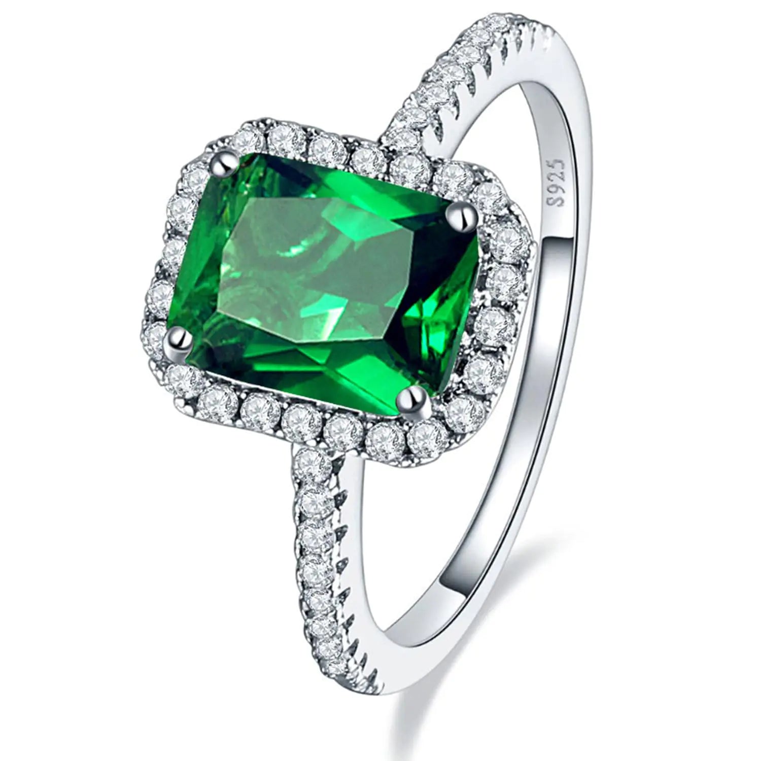 Bague de fiançailles Yaresul argenté sterling-émeuraude verte synthétique