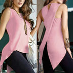 Summer Tops Fashion Sleevele Women Summer Fashion Solid Color Sleeveless Irregular Cross Back Vest Top Women Loose Summer Tops