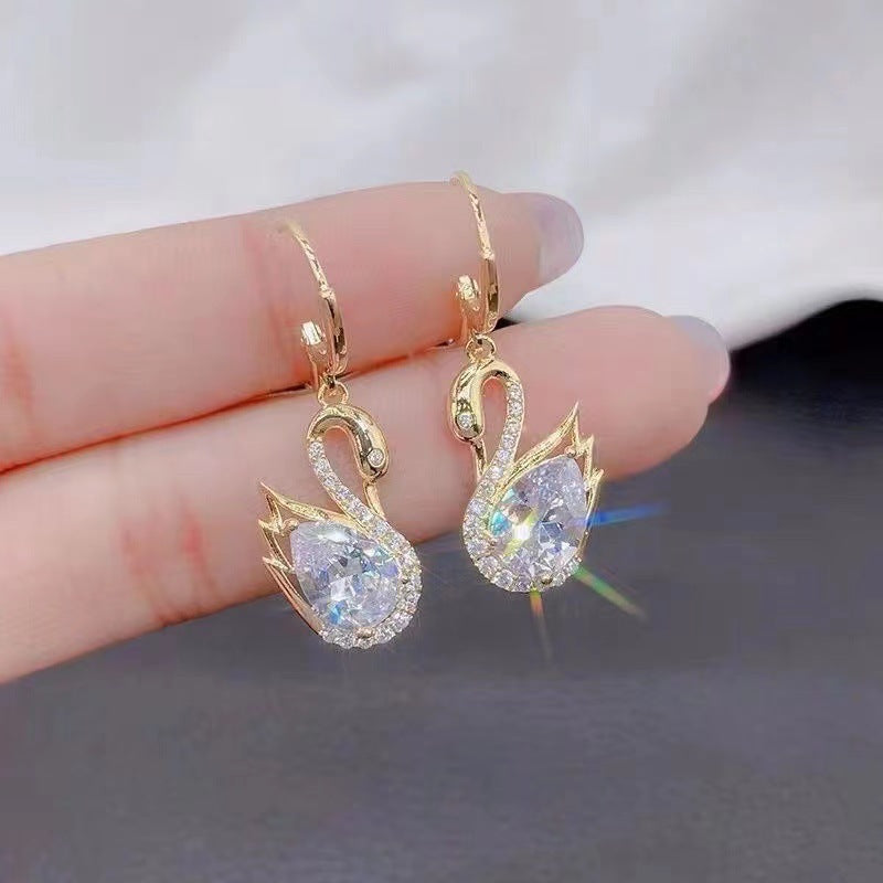 Boucles d'oreilles cygne en strass