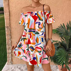 Elegant Women's Tropical Printing Off-the-shoulder Dress