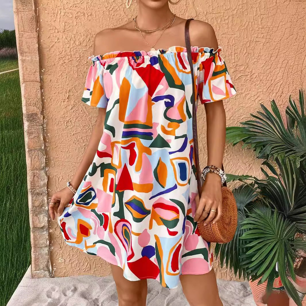 Elegant Women's Tropical Printing Off-the-shoulder Dress