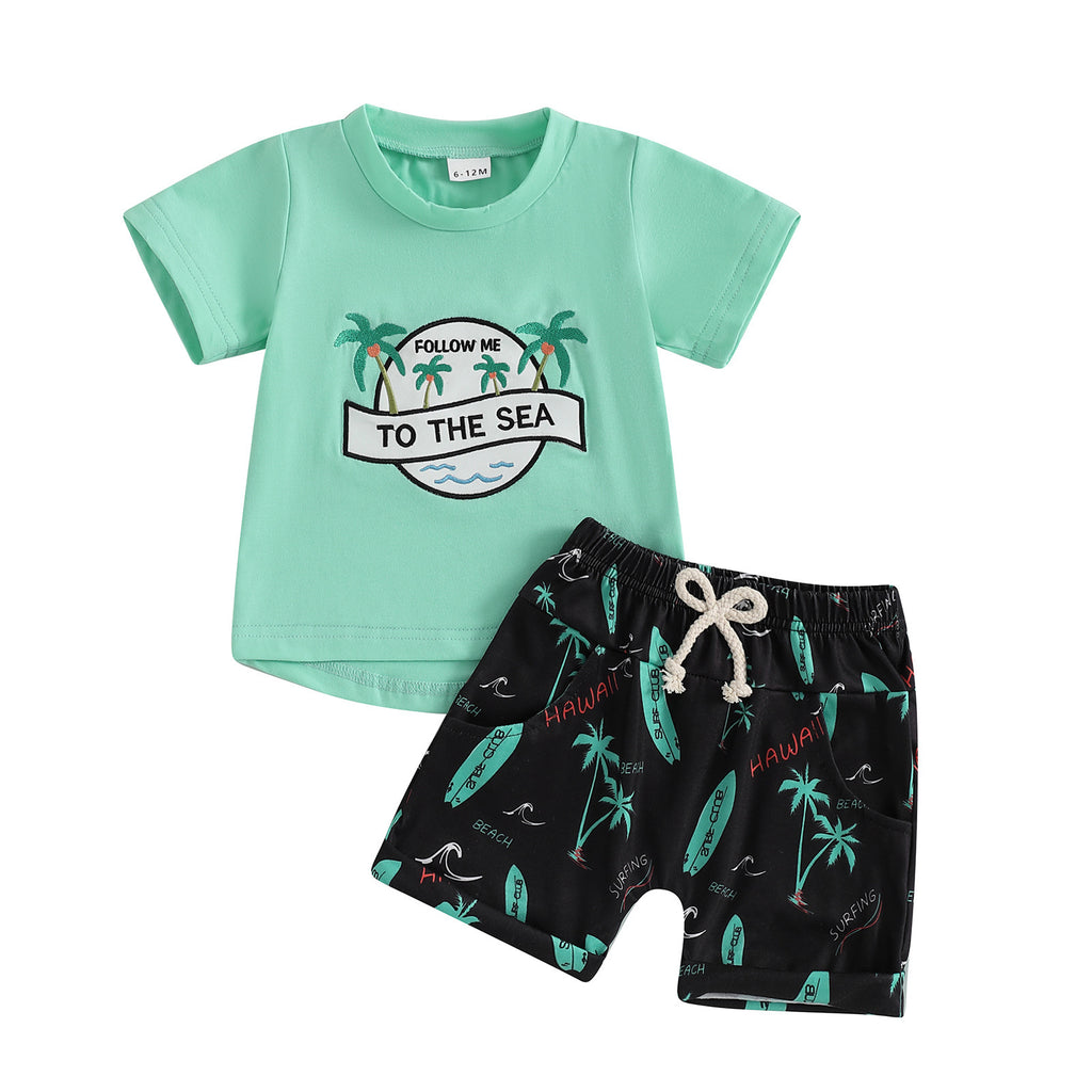 Ensemble T-shirt et Short brodés style plage