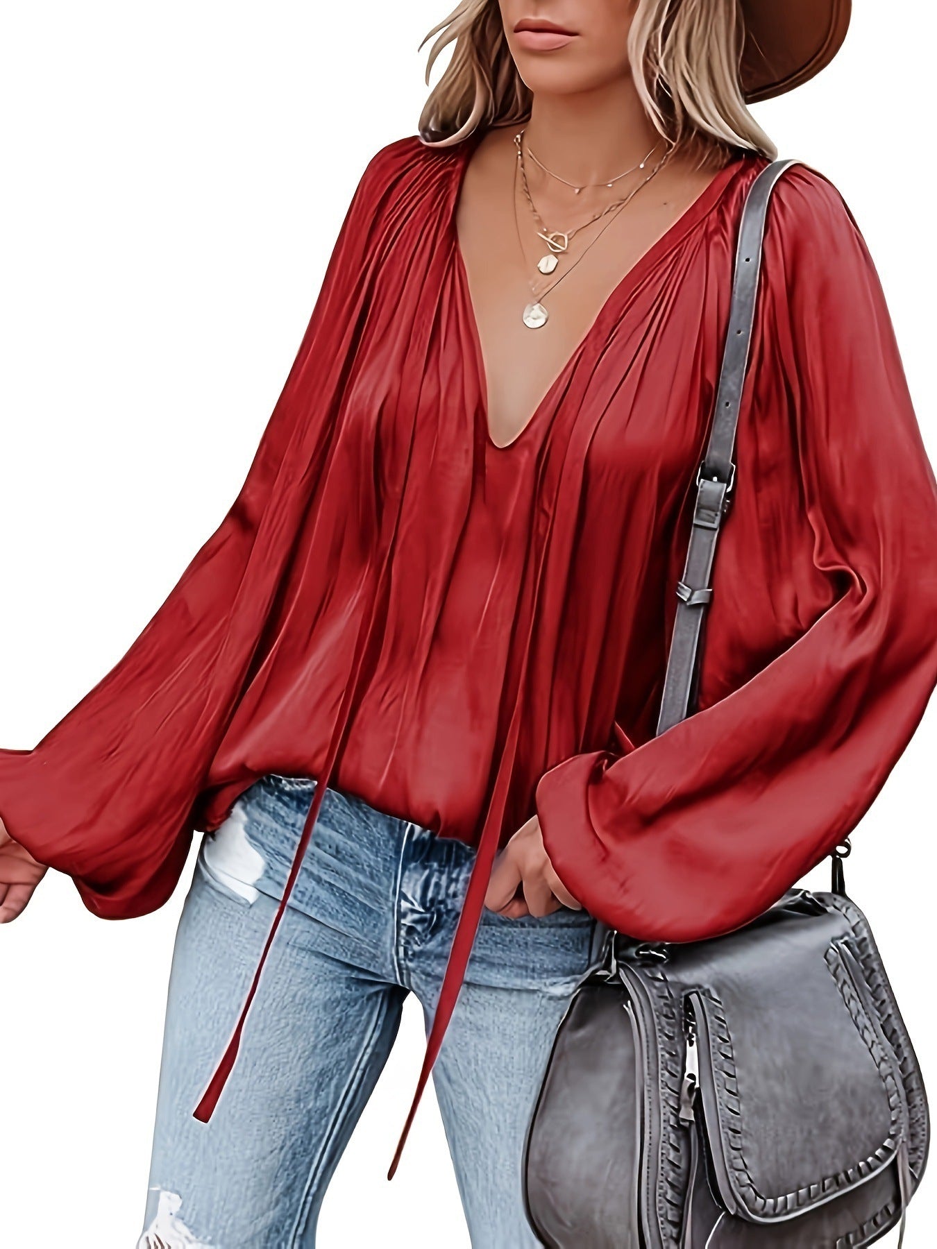 Chemise décontracté en satin à manches longues