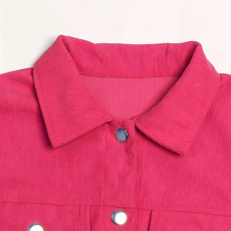 Women'S Corduroy Long Sleeve Jacket - Casual Button-Up Coat with Flap Pockets, Fall & Spring Fashion Outerwear