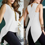 Summer Tops Fashion Sleevele Women Summer Fashion Solid Color Sleeveless Irregular Cross Back Vest Top Women Loose Summer Tops