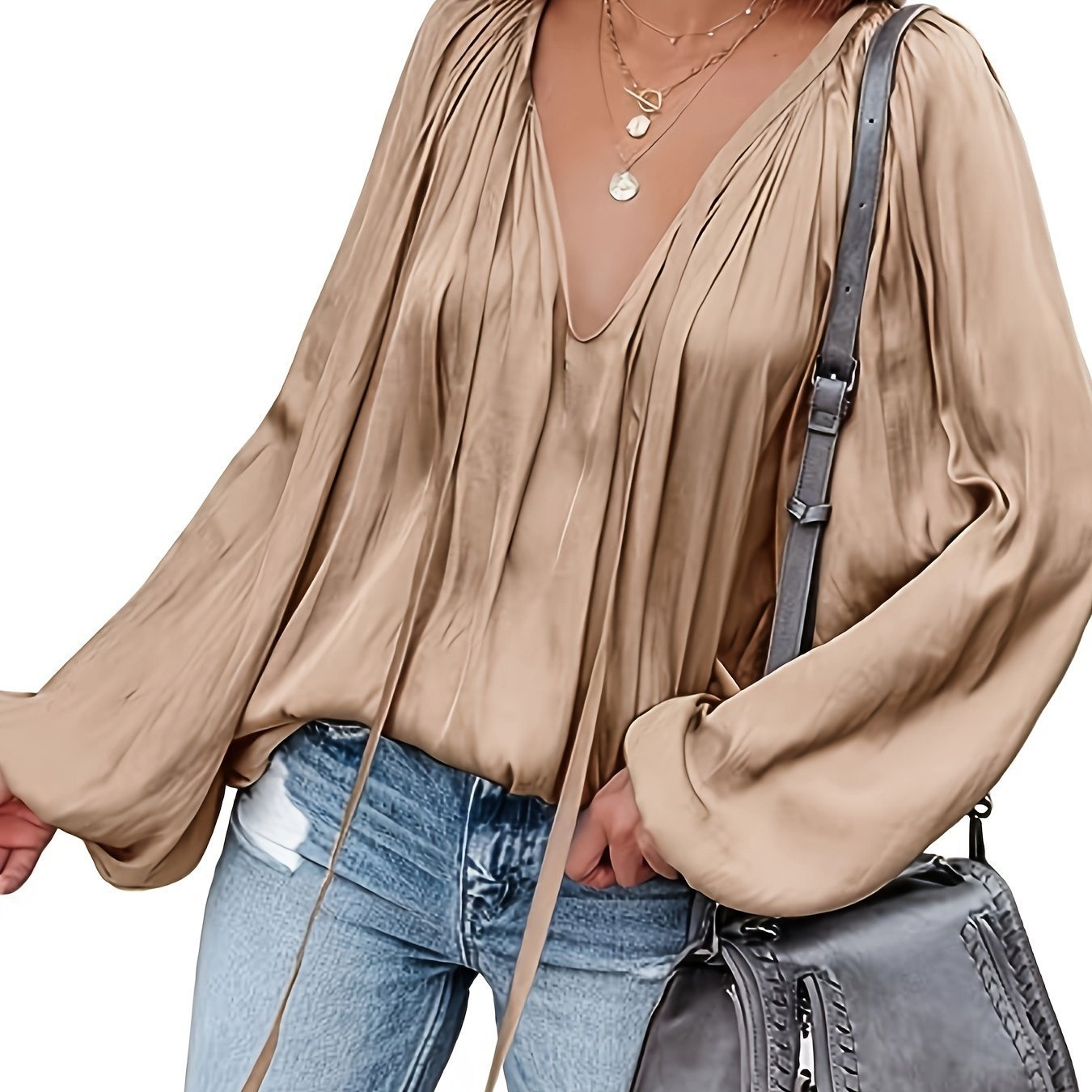 Chemise décontracté en satin à manches longues
