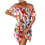 Elegant Women's Tropical Printing Off-the-shoulder Dress