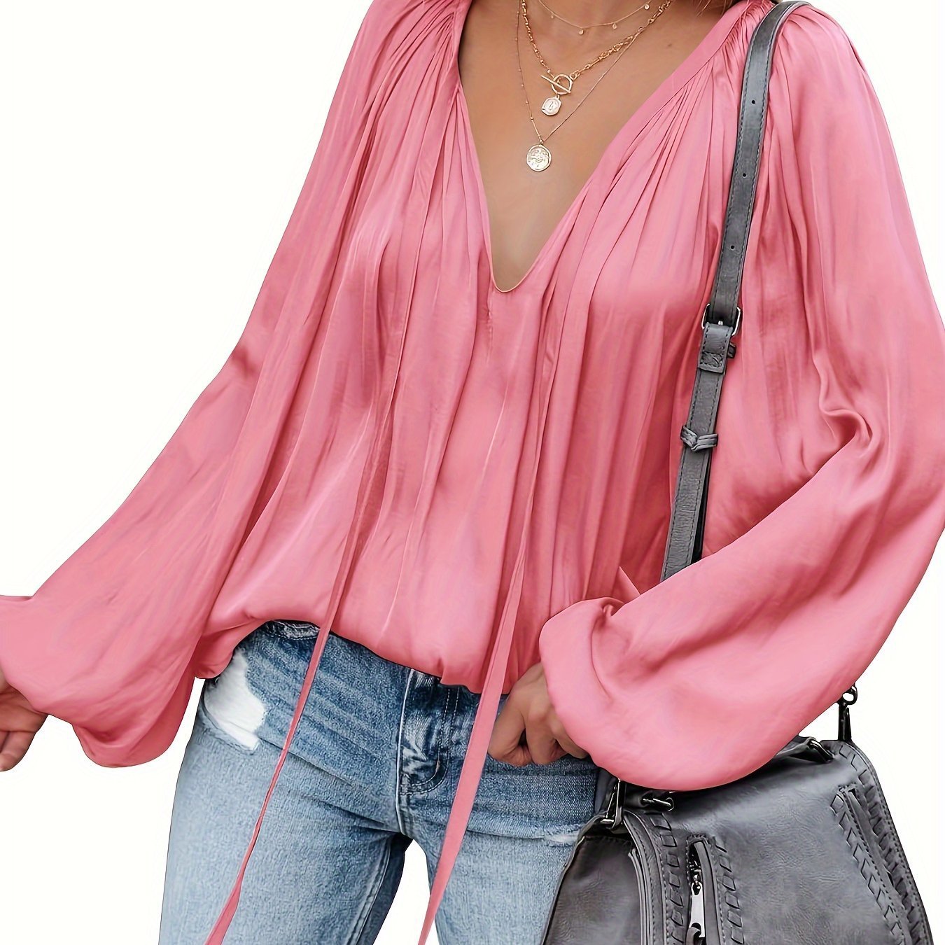 Chemise décontracté en satin à manches longues