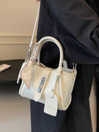 1Pc Fashion Minimalist Lock Decor PU Tote Bag Crossbody Shoulder Handbag with Scarf, Suitable for Daily Use