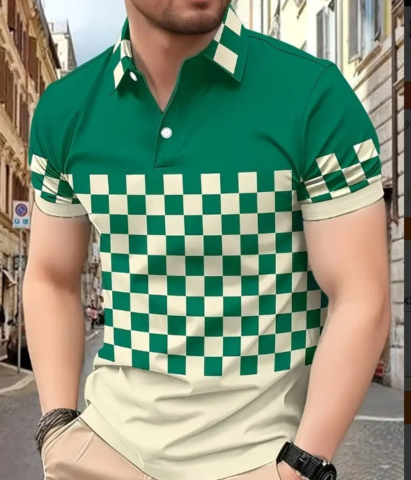 Men's Printed Color Short-sleeved Lapel Shirt