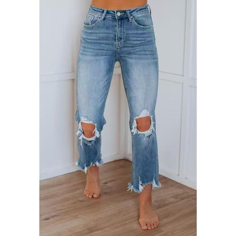 European And American Ripped Jeans Women's Tight