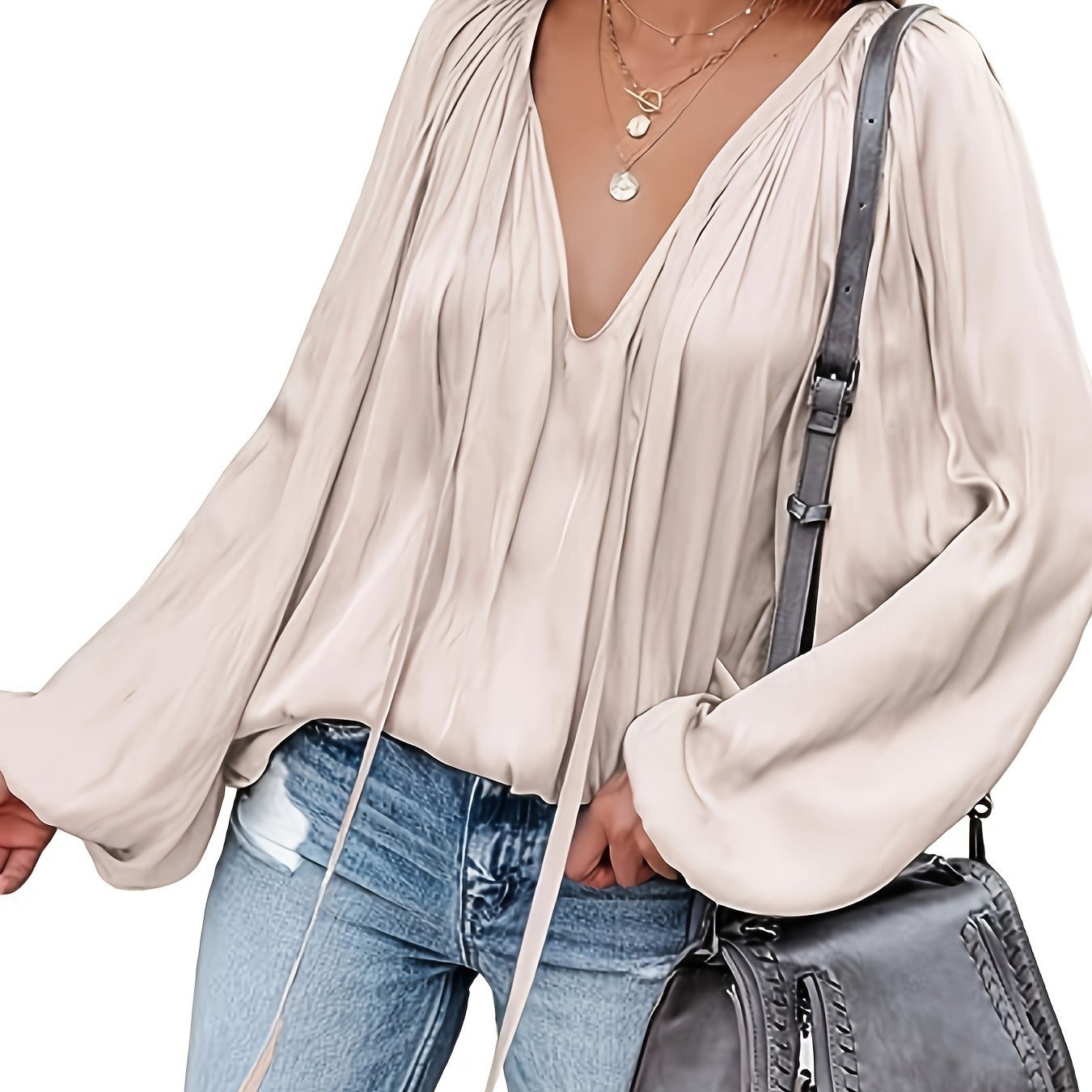 Chemise décontracté en satin à manches longues