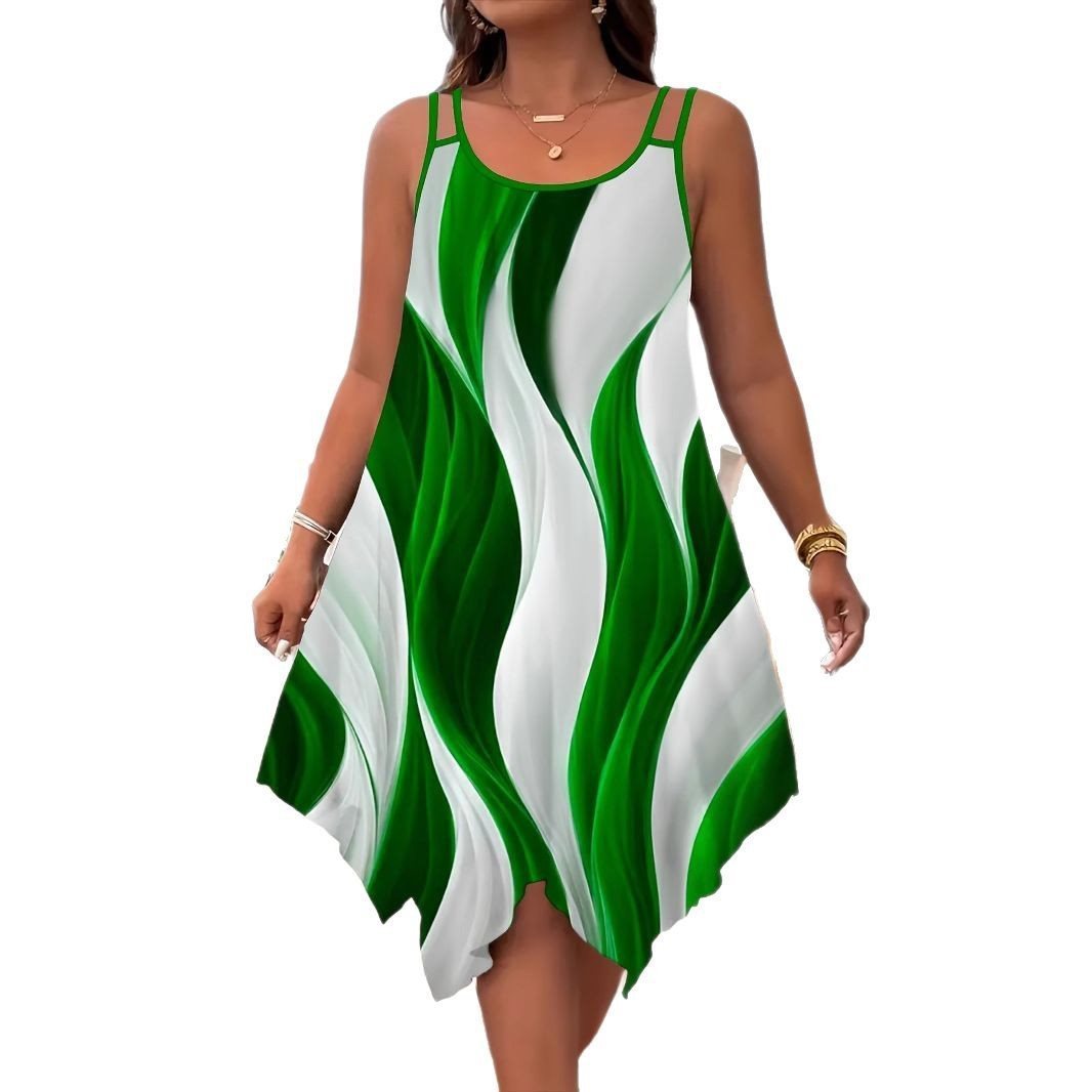 Fashion Double-shoulder Strap Printed Women's Dress