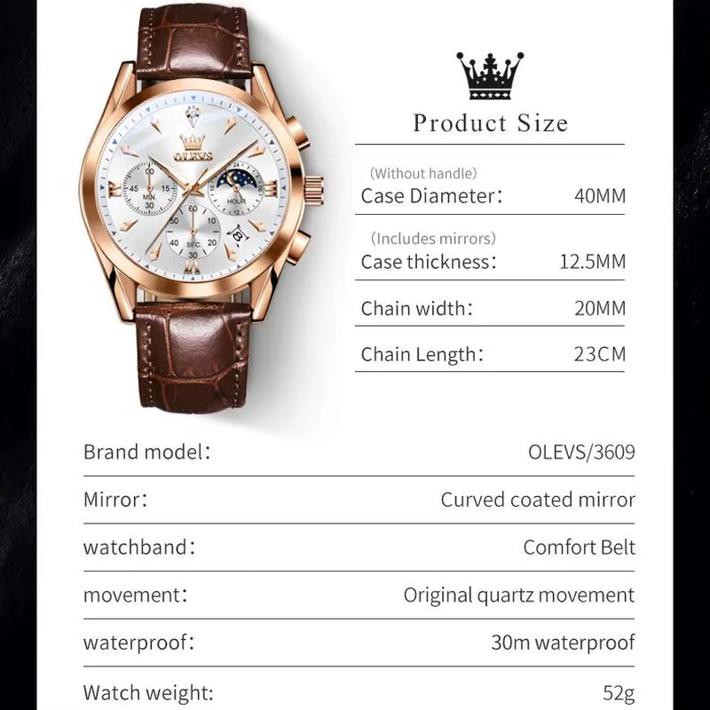 3609 Men'S Watch High Quality Multi Functional Waterproof Luminescent Quartz Watch Luxury Brand Men'S Watch Montre Homme