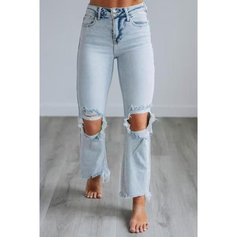 European And American Ripped Jeans Women's Tight