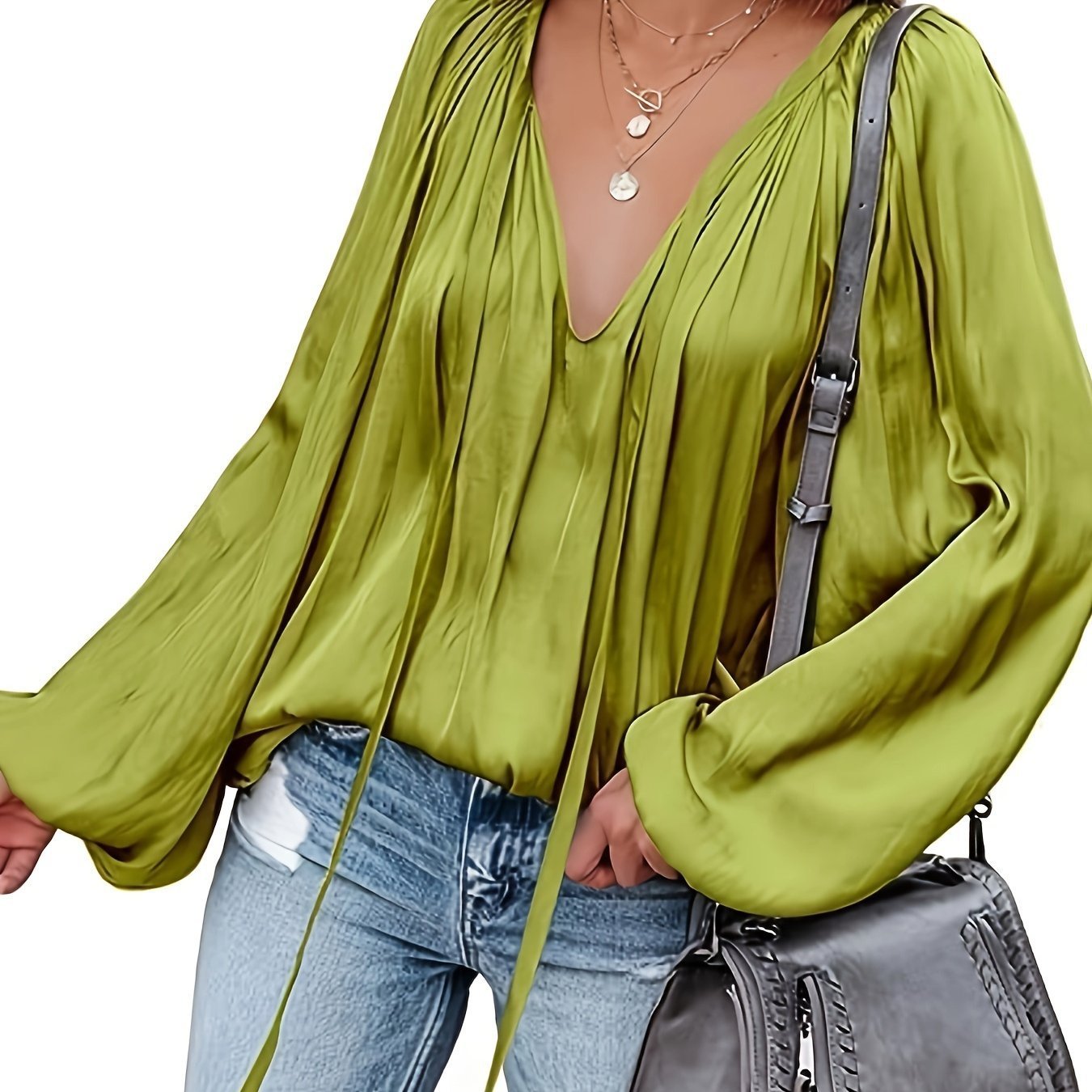 Chemise décontracté en satin à manches longues