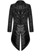 Fashion Men's Gothic Steampunk Tail Jacket Black Brocade Brocade Wedding Coat