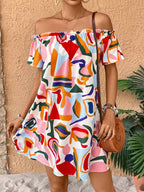 Elegant Women's Tropical Printing Off-the-shoulder Dress