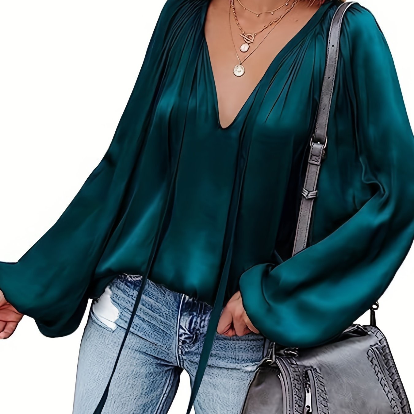 Chemise décontracté en satin à manches longues