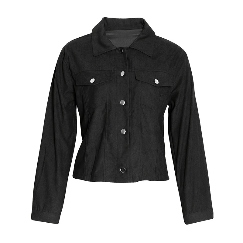 Women'S Corduroy Long Sleeve Jacket - Casual Button-Up Coat with Flap Pockets, Fall & Spring Fashion Outerwear