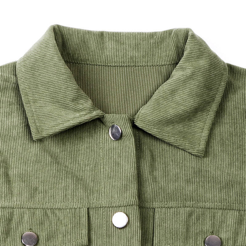 Women'S Corduroy Long Sleeve Jacket - Casual Button-Up Coat with Flap Pockets, Fall & Spring Fashion Outerwear