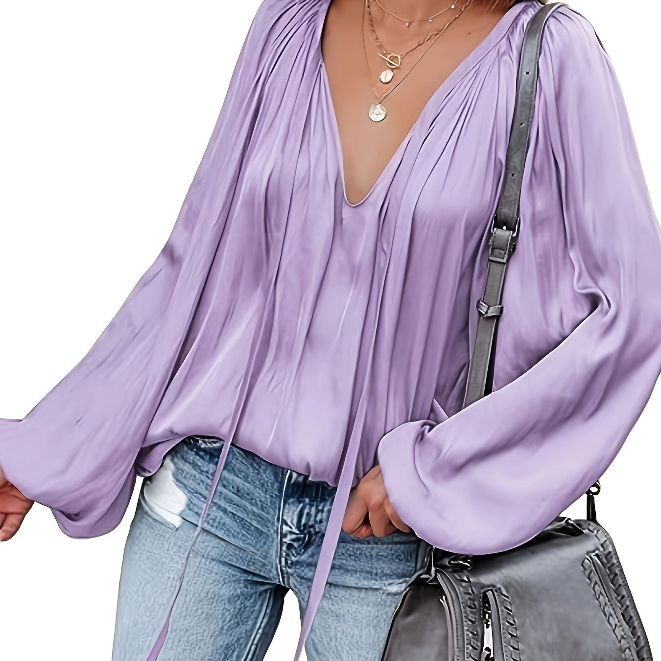 Chemise décontracté en satin à manches longues