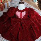 Wine Red Summer Long Sleeve Flower Girl Wedding Princess Skirt