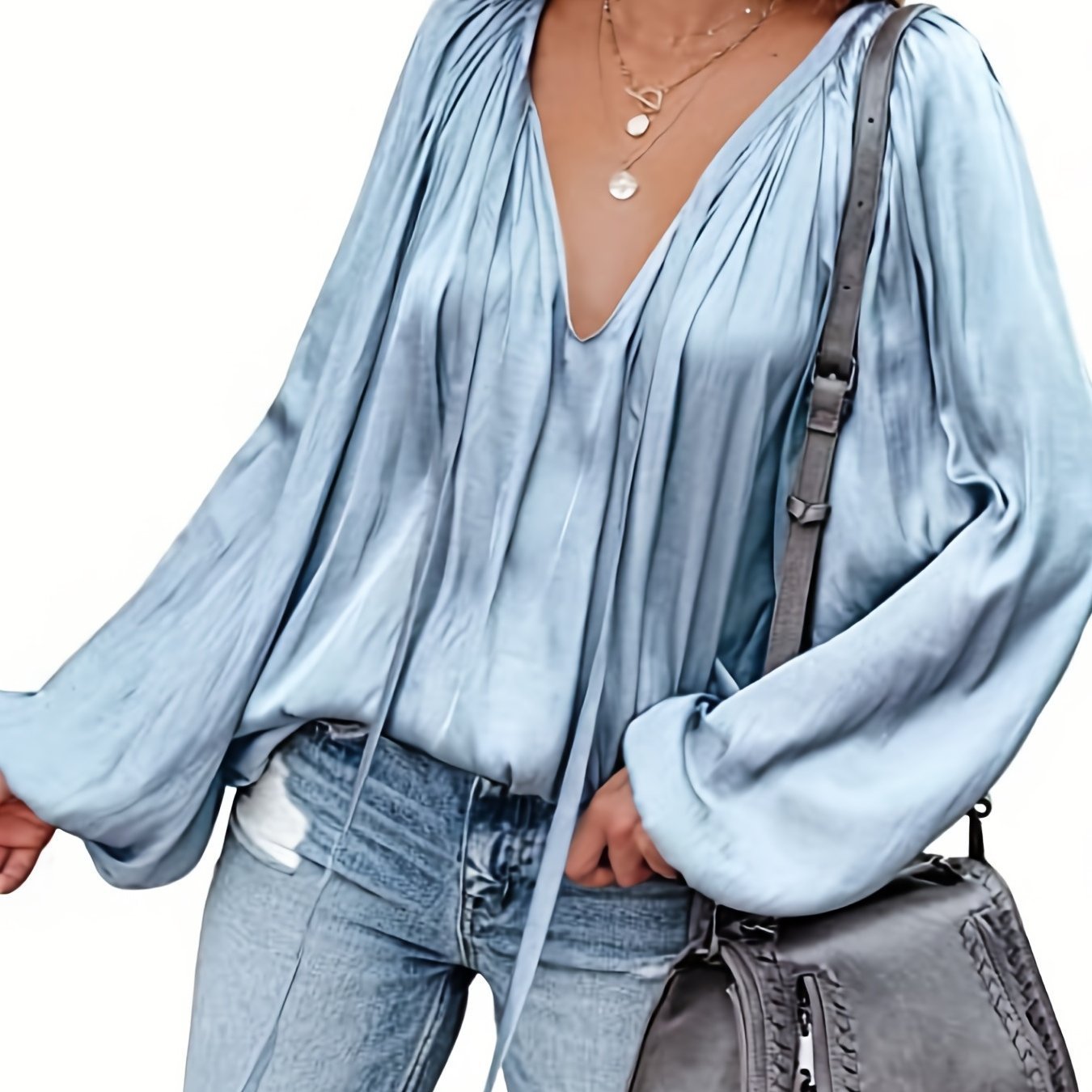 Chemise décontracté en satin à manches longues