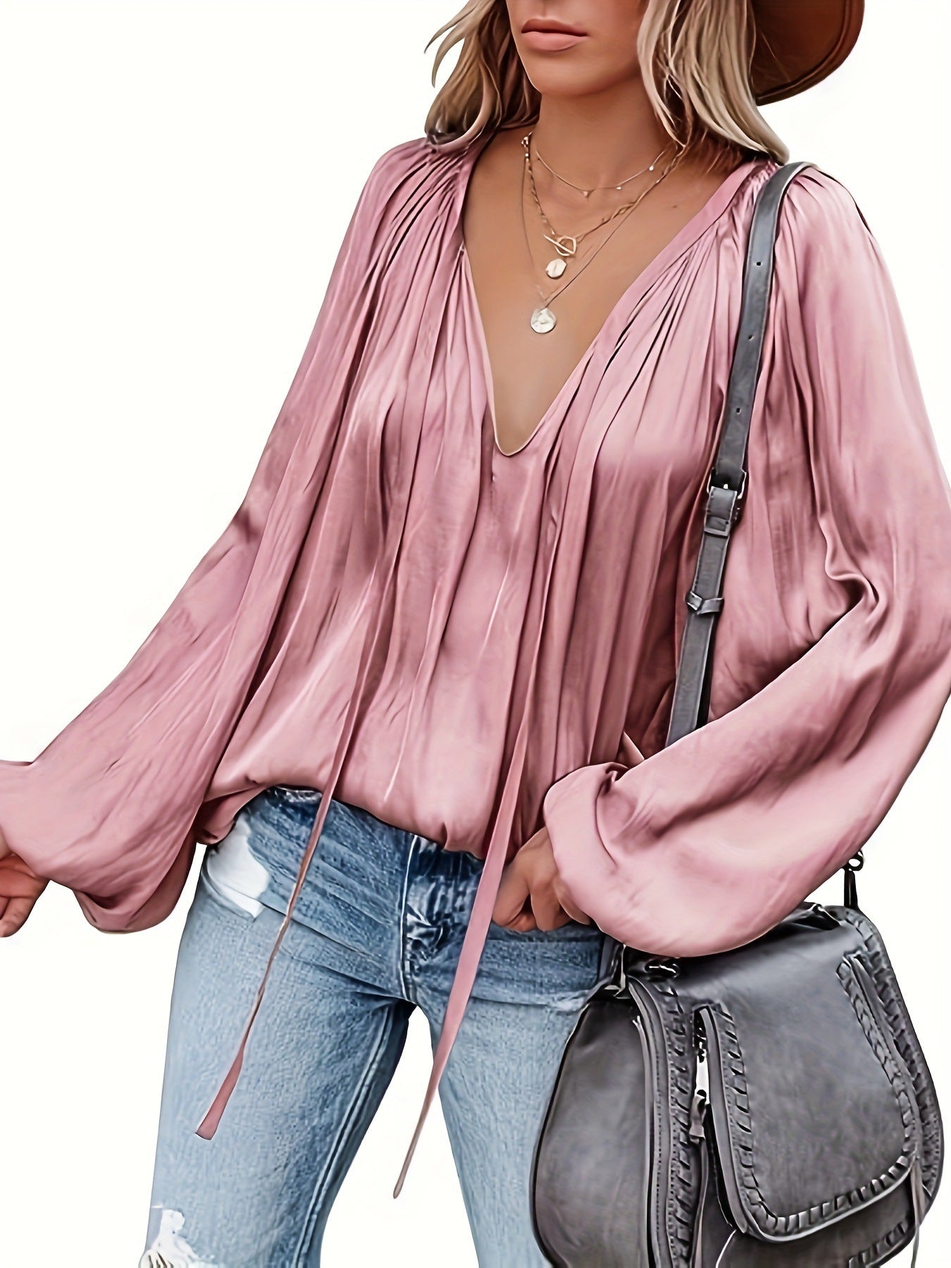Chemise décontracté en satin à manches longues