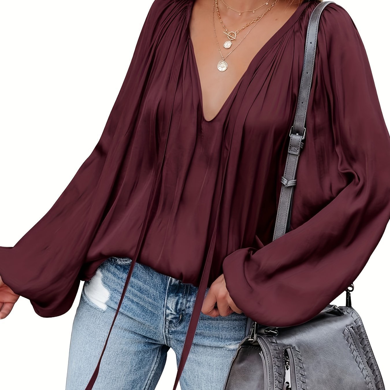 Chemise décontracté en satin à manches longues