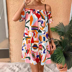 Elegant Women's Tropical Printing Off-the-shoulder Dress