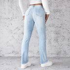 Women's Straight Leg Slim Fit Jeans, Fashionable And Simple Light Blue Pants