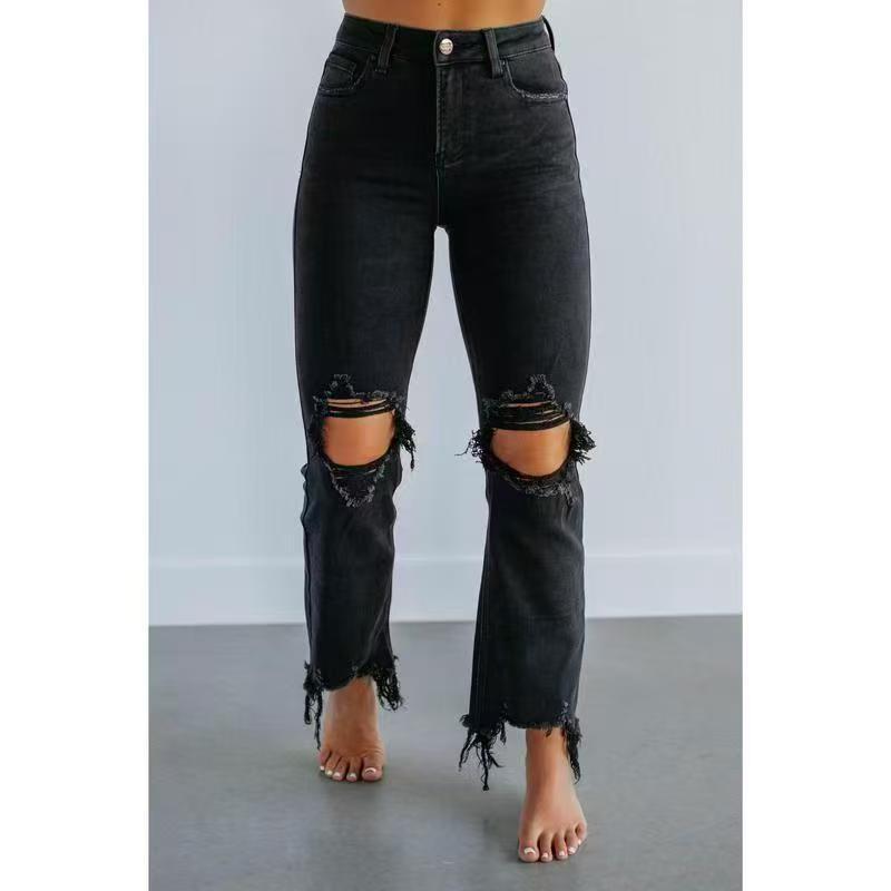 European And American Ripped Jeans Women's Tight