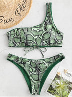 Snake Print One-Shoulder Swimsuit