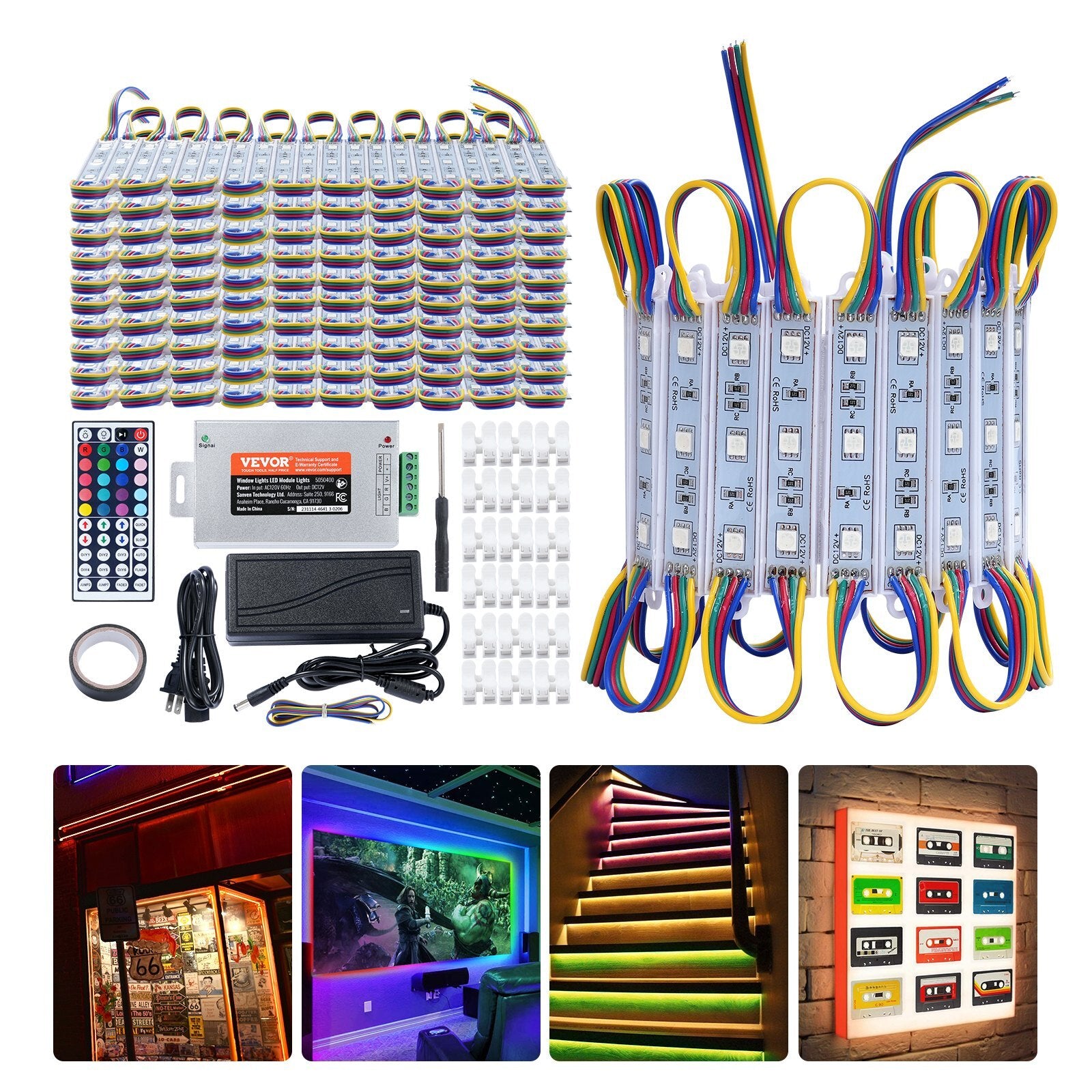 200PCS LED Storefront Lights, 103 ft, LED Module Lights, 5050 SMD 3-LED RGB Color Changing Window Lights with Remote Control for Business Store Window Advertising Letter Signs, IP68 Waterproof