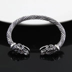 Bracelet Ouvert à Tête de Loup et Dragon