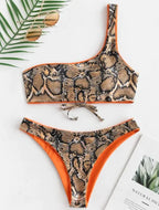 Snake Print One-Shoulder Swimsuit