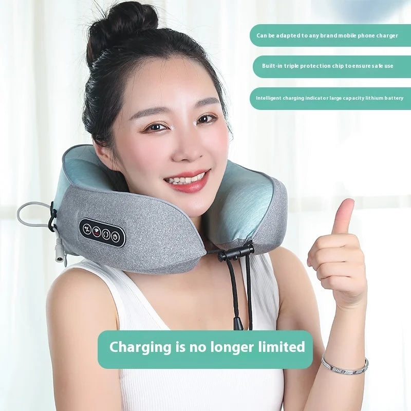 U-Shaped Shiatsu Neck Massager Silk Cervical Spine Kneading Massage Pillow for Car & Home Use Cross-Border Heating Head