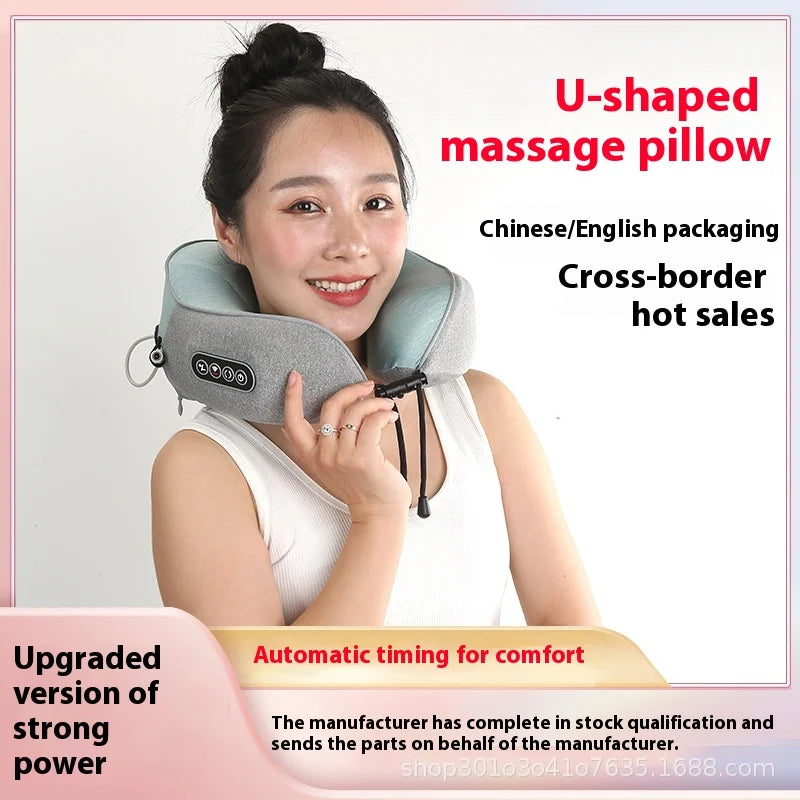 U-Shaped Shiatsu Neck Massager Silk Cervical Spine Kneading Massage Pillow for Car & Home Use Cross-Border Heating Head