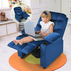 Kids Recliner Chair with Cup Holder and Footrest for Children-Light Blue - Color: Light Blue